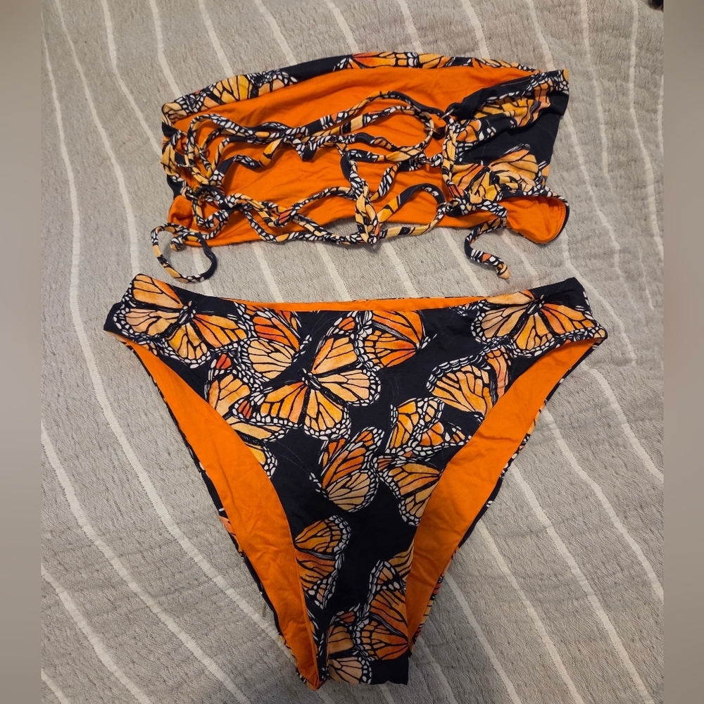 Butterfly Print Orange and Black Bikini